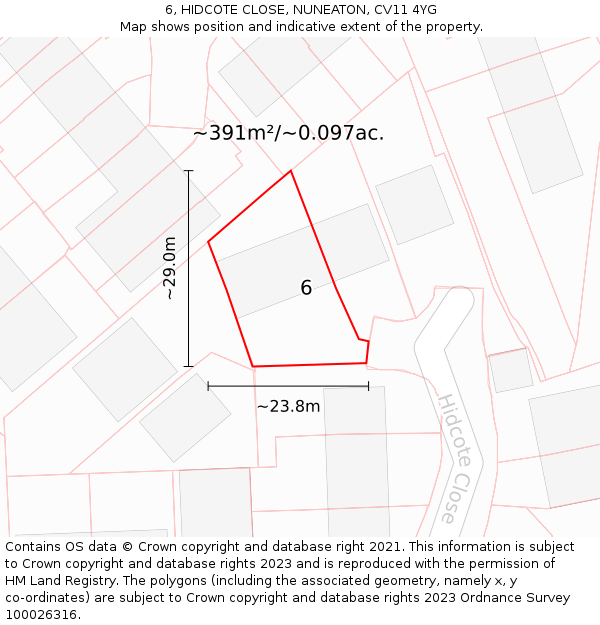 6, HIDCOTE CLOSE, NUNEATON, CV11 4YG: Plot and title map
