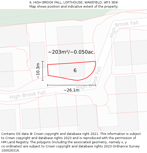 6, HIGH BROOK FALL, LOFTHOUSE, WAKEFIELD, WF3 3EW: Plot and title map