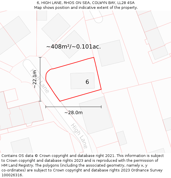 6, HIGH LANE, RHOS ON SEA, COLWYN BAY, LL28 4SA: Plot and title map