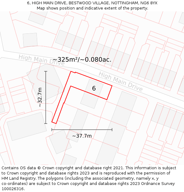 6, HIGH MAIN DRIVE, BESTWOOD VILLAGE, NOTTINGHAM, NG6 8YX: Plot and title map