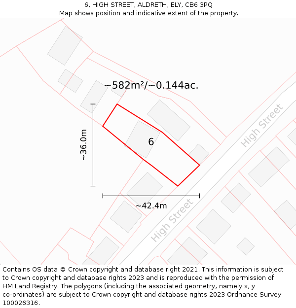 6, HIGH STREET, ALDRETH, ELY, CB6 3PQ: Plot and title map