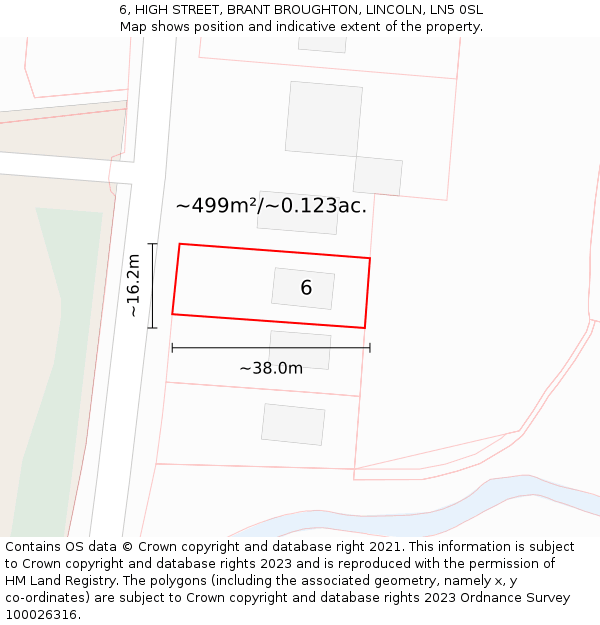 6, HIGH STREET, BRANT BROUGHTON, LINCOLN, LN5 0SL: Plot and title map