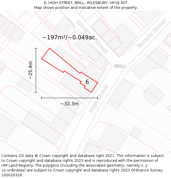 6, HIGH STREET, BRILL, AYLESBURY, HP18 9ST: Plot and title map