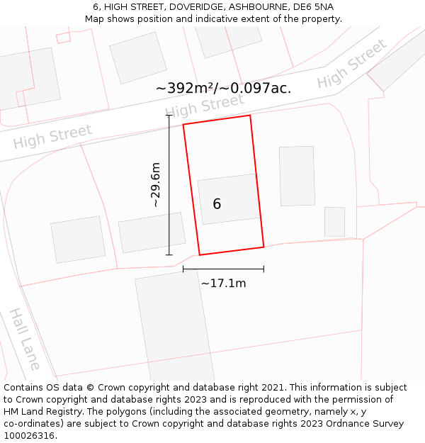 6, HIGH STREET, DOVERIDGE, ASHBOURNE, DE6 5NA: Plot and title map