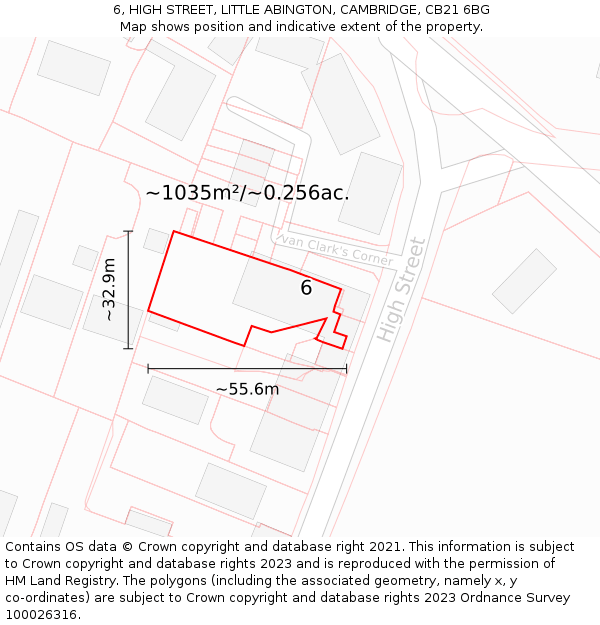 6, HIGH STREET, LITTLE ABINGTON, CAMBRIDGE, CB21 6BG: Plot and title map