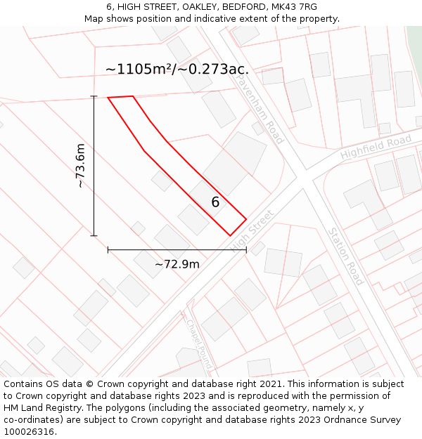 6, HIGH STREET, OAKLEY, BEDFORD, MK43 7RG: Plot and title map
