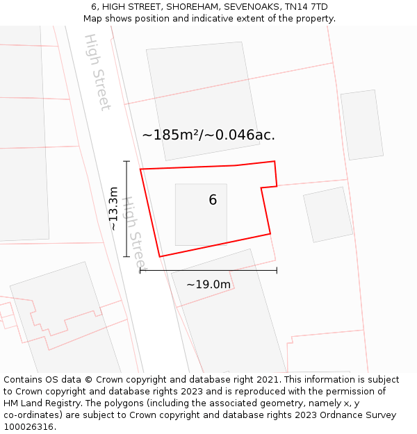 6, HIGH STREET, SHOREHAM, SEVENOAKS, TN14 7TD: Plot and title map