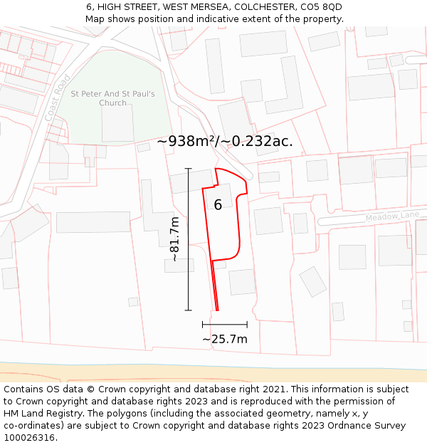 6, HIGH STREET, WEST MERSEA, COLCHESTER, CO5 8QD: Plot and title map