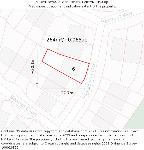 6, HIGHDOWN CLOSE, NORTHAMPTON, NN4 8JT: Plot and title map