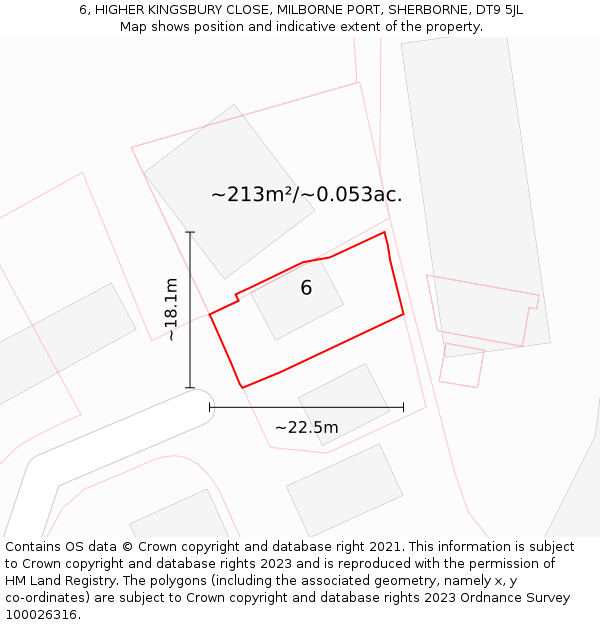 6, HIGHER KINGSBURY CLOSE, MILBORNE PORT, SHERBORNE, DT9 5JL: Plot and title map