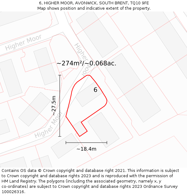 6, HIGHER MOOR, AVONWICK, SOUTH BRENT, TQ10 9FE: Plot and title map