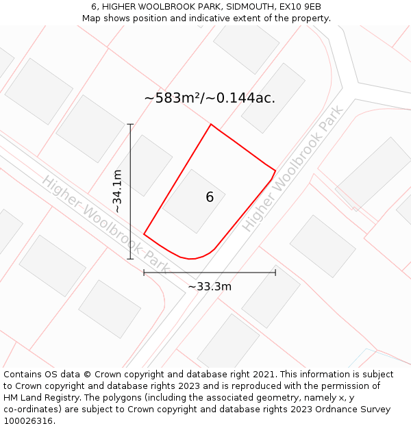 6, HIGHER WOOLBROOK PARK, SIDMOUTH, EX10 9EB: Plot and title map