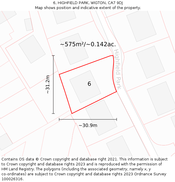 6, HIGHFIELD PARK, WIGTON, CA7 9DJ: Plot and title map