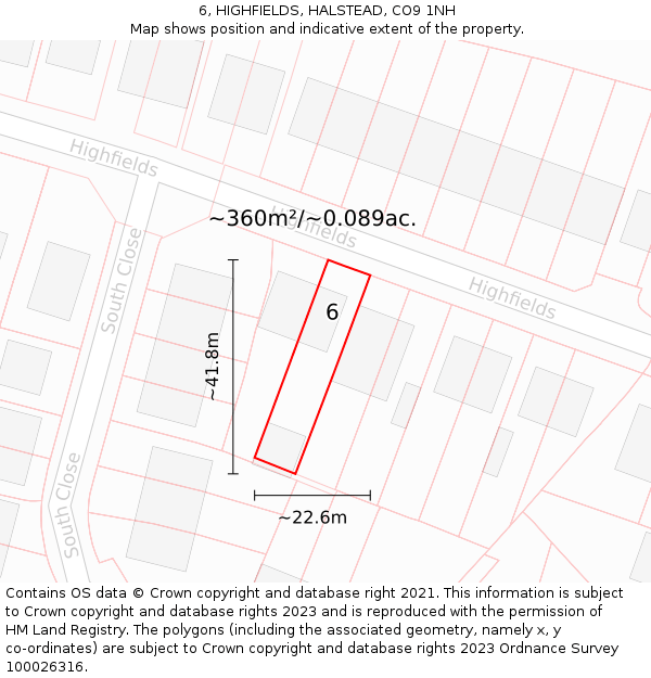 6, HIGHFIELDS, HALSTEAD, CO9 1NH: Plot and title map