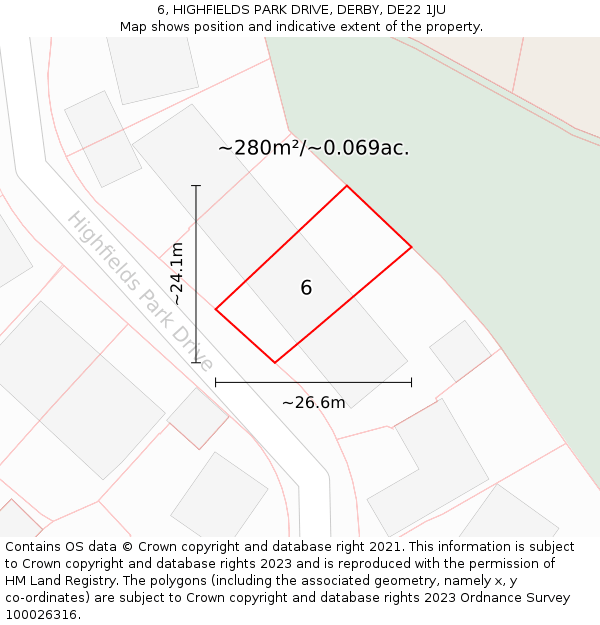 6, HIGHFIELDS PARK DRIVE, DERBY, DE22 1JU: Plot and title map