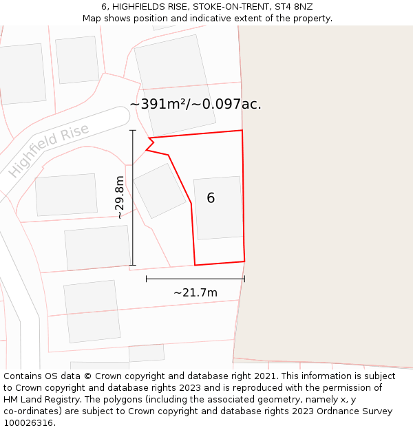 6, HIGHFIELDS RISE, STOKE-ON-TRENT, ST4 8NZ: Plot and title map