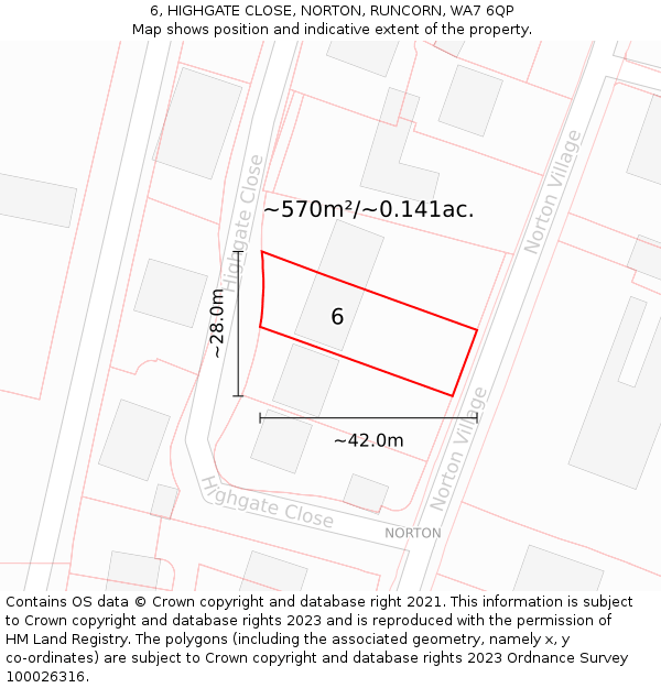 6, HIGHGATE CLOSE, NORTON, RUNCORN, WA7 6QP: Plot and title map