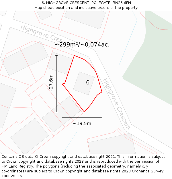 6, HIGHGROVE CRESCENT, POLEGATE, BN26 6FN: Plot and title map