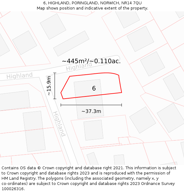 6, HIGHLAND, PORINGLAND, NORWICH, NR14 7QU: Plot and title map