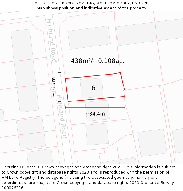 6, HIGHLAND ROAD, NAZEING, WALTHAM ABBEY, EN9 2PR: Plot and title map