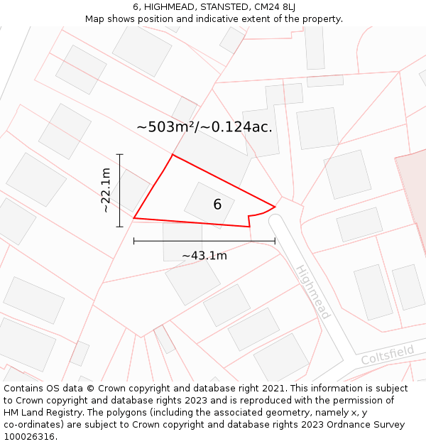 6, HIGHMEAD, STANSTED, CM24 8LJ: Plot and title map