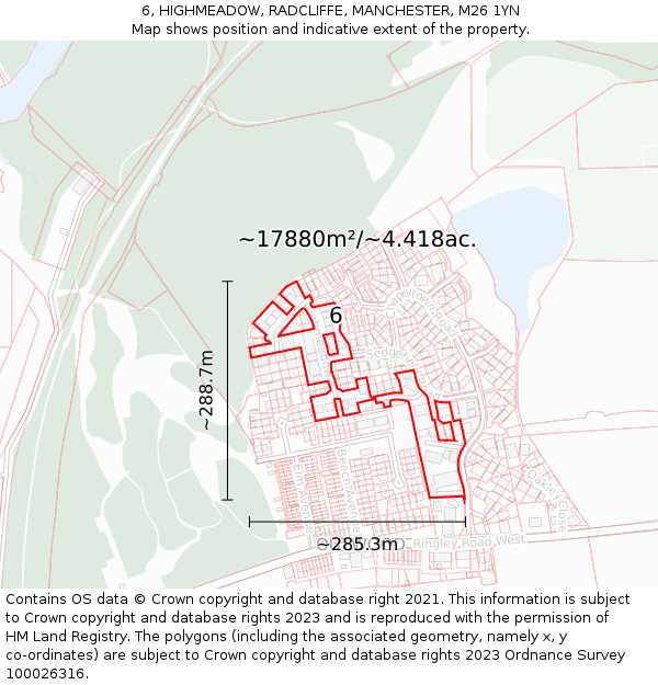 6, HIGHMEADOW, RADCLIFFE, MANCHESTER, M26 1YN: Plot and title map