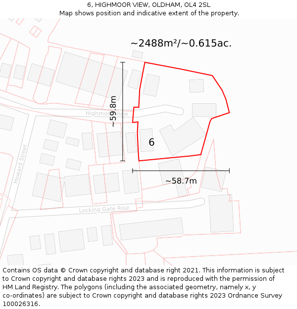 6, HIGHMOOR VIEW, OLDHAM, OL4 2SL: Plot and title map