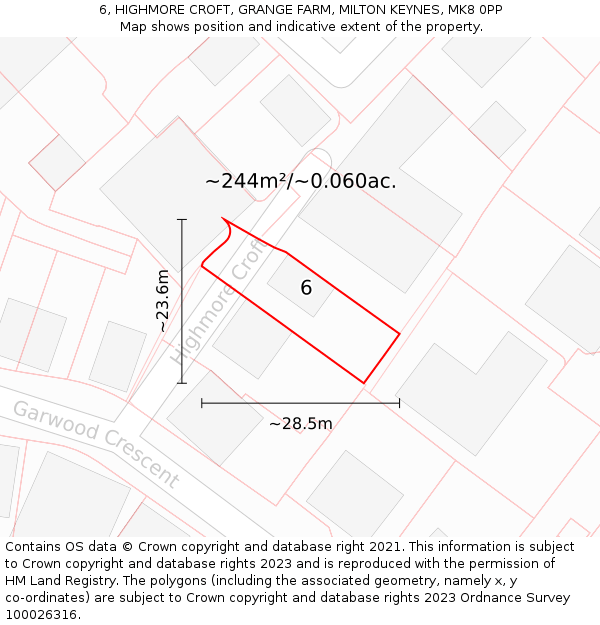 6, HIGHMORE CROFT, GRANGE FARM, MILTON KEYNES, MK8 0PP: Plot and title map
