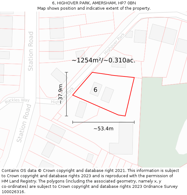 6, HIGHOVER PARK, AMERSHAM, HP7 0BN: Plot and title map