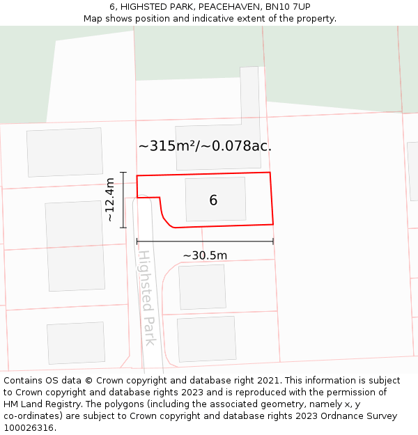 6, HIGHSTED PARK, PEACEHAVEN, BN10 7UP: Plot and title map