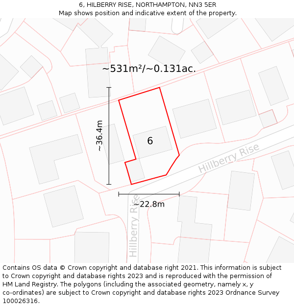 6, HILBERRY RISE, NORTHAMPTON, NN3 5ER: Plot and title map