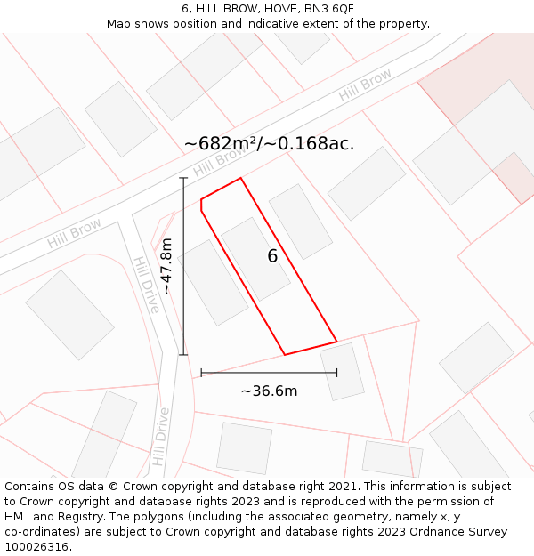 6, HILL BROW, HOVE, BN3 6QF: Plot and title map