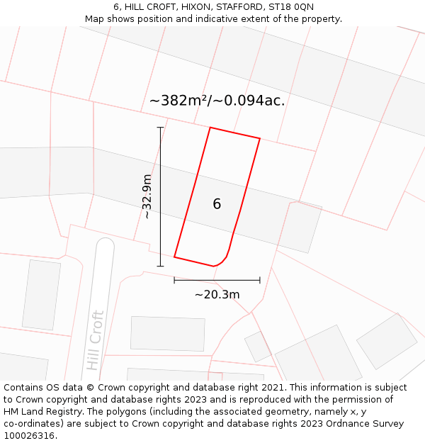 6, HILL CROFT, HIXON, STAFFORD, ST18 0QN: Plot and title map