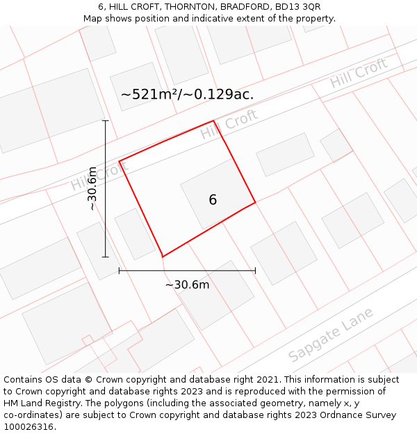 6, HILL CROFT, THORNTON, BRADFORD, BD13 3QR: Plot and title map