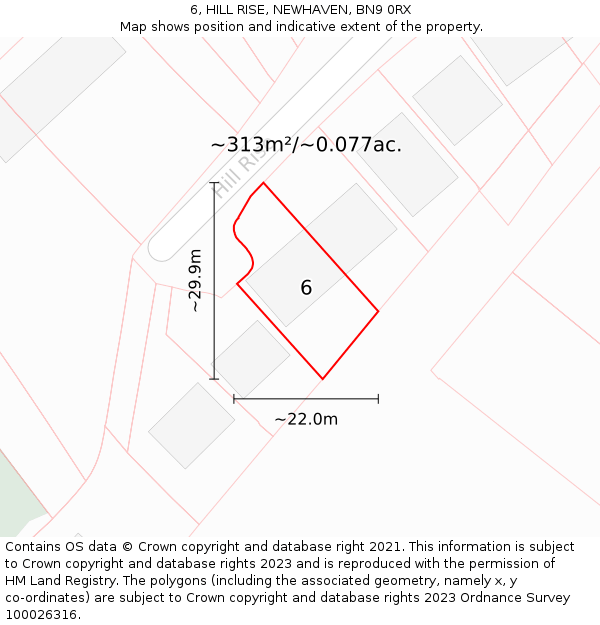 6, HILL RISE, NEWHAVEN, BN9 0RX: Plot and title map