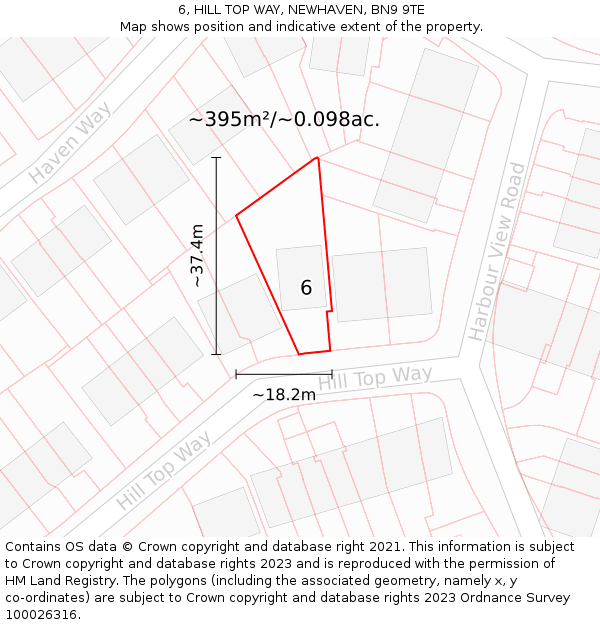 6, HILL TOP WAY, NEWHAVEN, BN9 9TE: Plot and title map