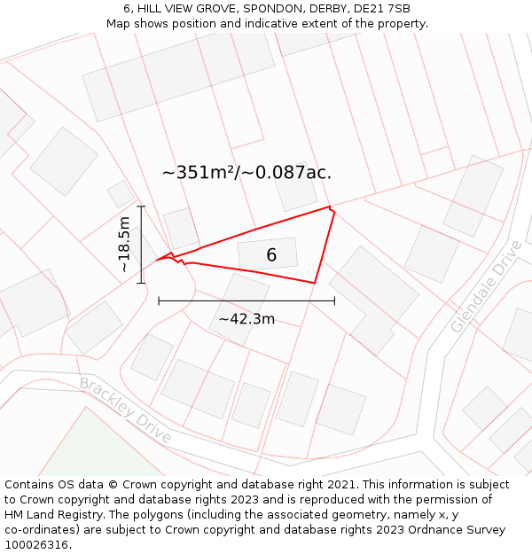 6, HILL VIEW GROVE, SPONDON, DERBY, DE21 7SB: Plot and title map