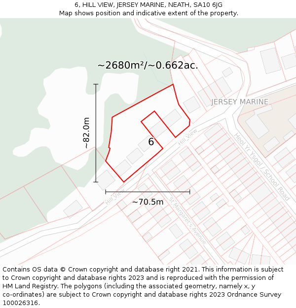 6, HILL VIEW, JERSEY MARINE, NEATH, SA10 6JG: Plot and title map
