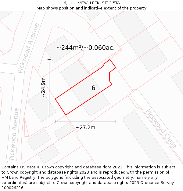 6, HILL VIEW, LEEK, ST13 5TA: Plot and title map