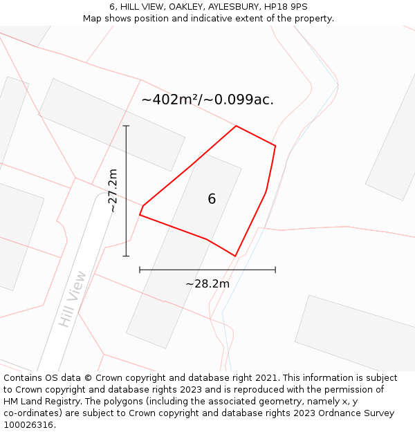 6, HILL VIEW, OAKLEY, AYLESBURY, HP18 9PS: Plot and title map