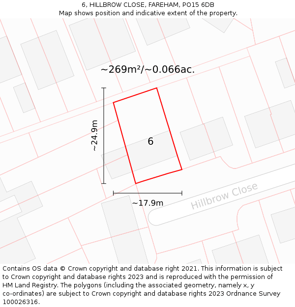 6, HILLBROW CLOSE, FAREHAM, PO15 6DB: Plot and title map