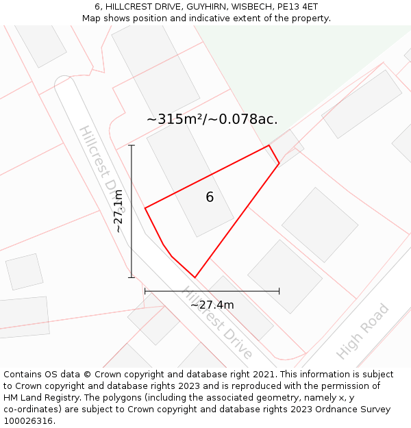 6, HILLCREST DRIVE, GUYHIRN, WISBECH, PE13 4ET: Plot and title map