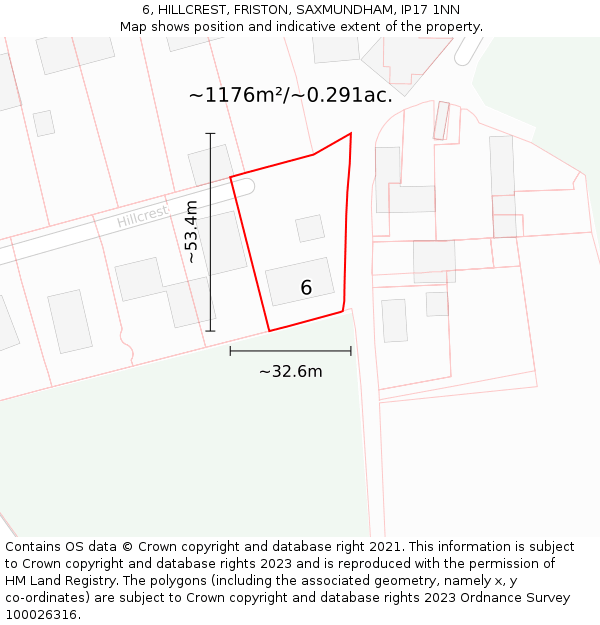 6, HILLCREST, FRISTON, SAXMUNDHAM, IP17 1NN: Plot and title map