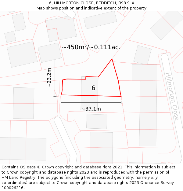 6, HILLMORTON CLOSE, REDDITCH, B98 9LX: Plot and title map