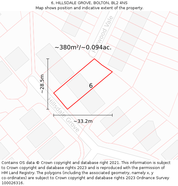 6, HILLSDALE GROVE, BOLTON, BL2 4NS: Plot and title map