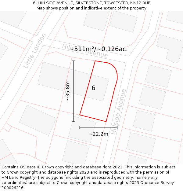 6, HILLSIDE AVENUE, SILVERSTONE, TOWCESTER, NN12 8UR: Plot and title map