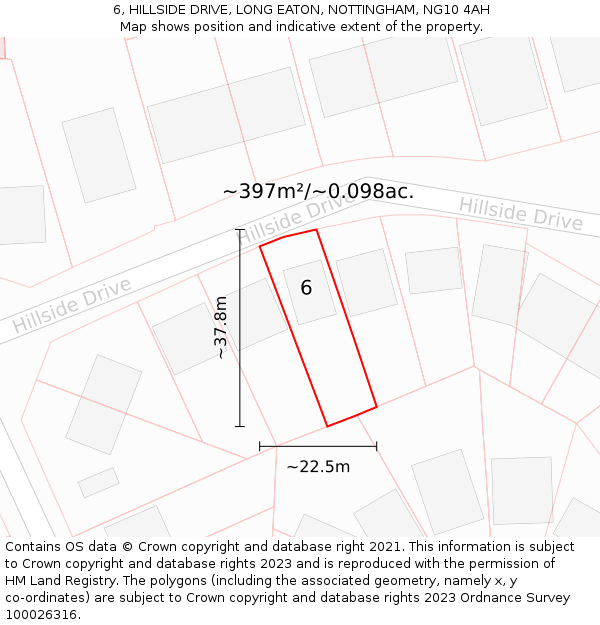 6, HILLSIDE DRIVE, LONG EATON, NOTTINGHAM, NG10 4AH: Plot and title map