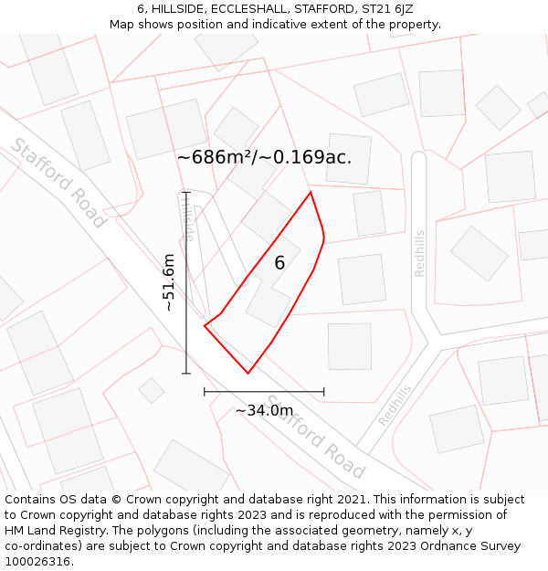 6, HILLSIDE, ECCLESHALL, STAFFORD, ST21 6JZ: Plot and title map