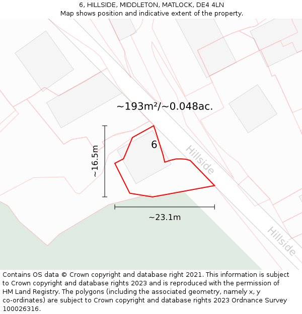 6, HILLSIDE, MIDDLETON, MATLOCK, DE4 4LN: Plot and title map