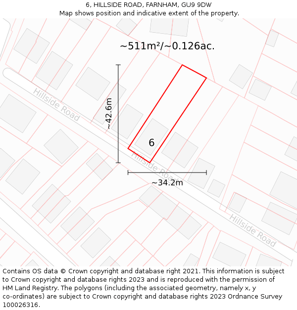 6, HILLSIDE ROAD, FARNHAM, GU9 9DW: Plot and title map